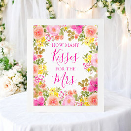 Floral Wie viele Küsse für das Brautparty Poster