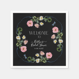 Floral Wildblume Daisy Black Boho Brautparty Serviette