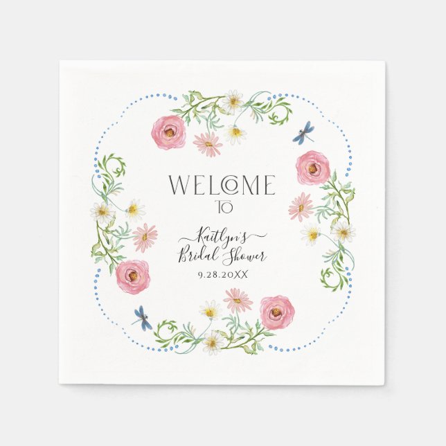 Floral Wildblume Daisy Boho Elegantes Brautparty Serviette (Vorderseite)