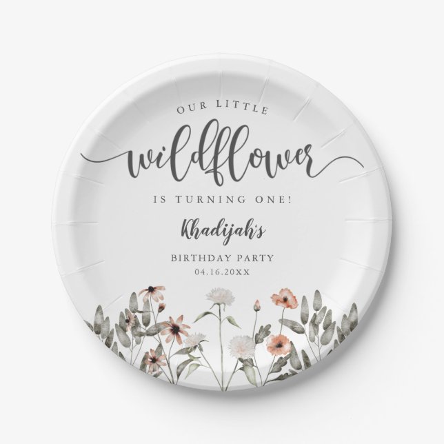 Floral Wildblume Girl Birthday Party Pappteller (Vorderseite)