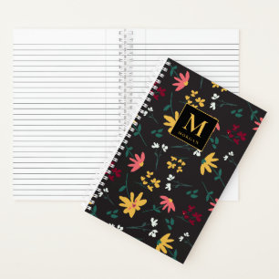 Floral Wildblume Modernes Monogramm Personalisiert Notizbuch