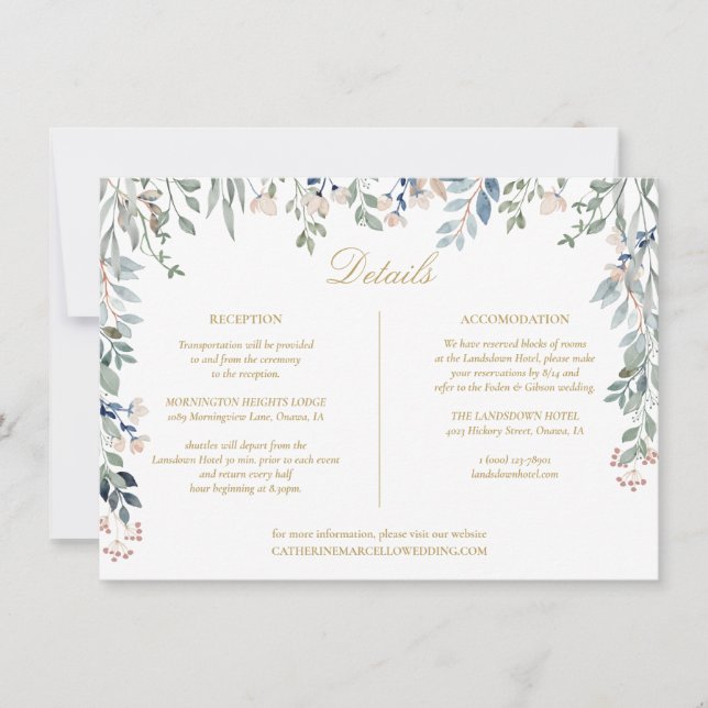 Floral Wildblumen Gold Wedding Details Card Einladung (Vorderseite)