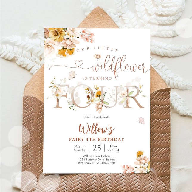 Floral Wildflower 4th Birthday Invitation Einladung (Von Creator hochgeladen)