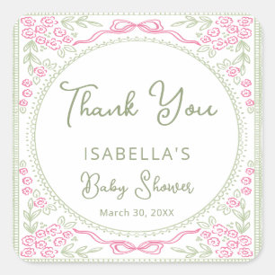 Floral Wildflower Mädchen Baby Shower Danke Quadratischer Aufkleber