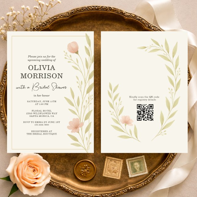 Floral Wildflower QR Code Bridal Shower Einladung (Von Creator hochgeladen)
