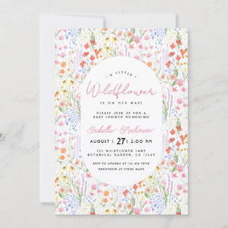 Floral Wildflowers Spring Summer Pink Baby Shower Einladung