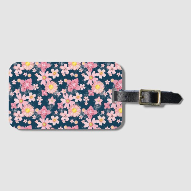 Floral Wind Navy Blue Travel Tag Gepäckanhänger (Vorderseite (Horizontal))