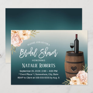 Floral Wine Barrel Aquamarin Ombre Brautparty Einladung