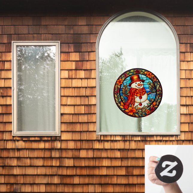 Floral Winter Lächeln Schneemann Imitate gestanzte Fensteraufkleber (Fenster Zuhause)