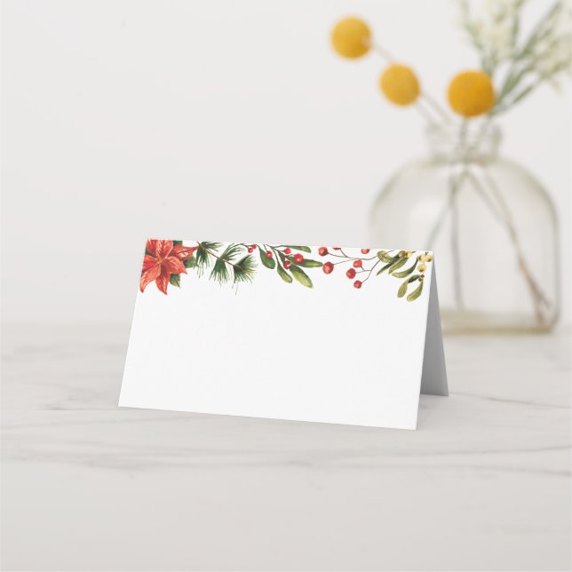 Floral Winter Poinsettia Elegante Wedding Platzkarte (Vorderseite)