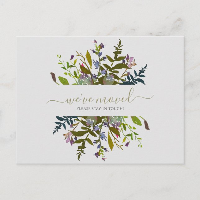 Floral Wir haben neue Zuhause Script Ankündigung v Postkarte (Vorderseite)
