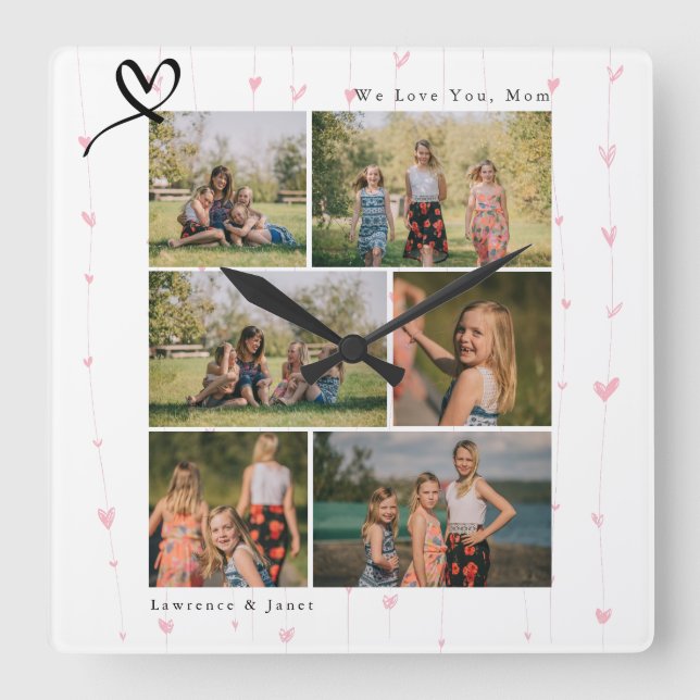 Floral Wir Liebe Sie Abuela Mama Familienfoto Coll Quadratische Wanduhr (Vorderseite)