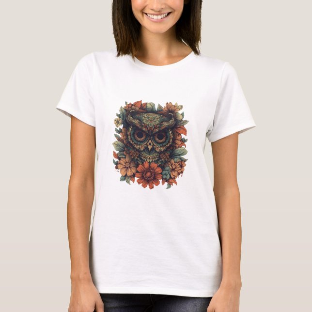 Floral Wisdom Owl T-Shirt (Vorderseite)