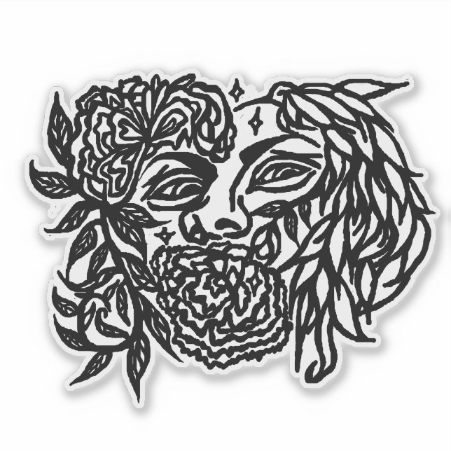 Floral Woman With A Majestic Bird Design Aufkleber (Vorderseite)