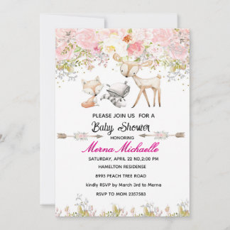 floral woodland animal baby shower invitation einladung