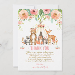Floral Woodland Animals Baby Shower Forest Girl Dankeskarte