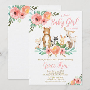 Floral Woodland Animals Baby Shower Forest Girl Einladung