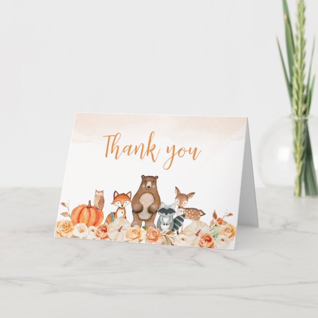 Floral Woodland Animals Kinderdusche Danke Karte (Vorderseite)