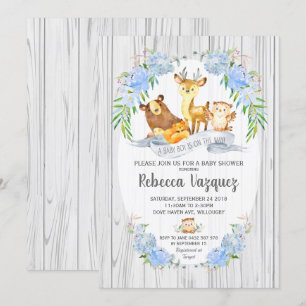Floral Woodland Animals Kinderdusche Einladung Boy
