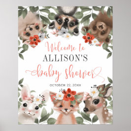 Floral Woodland Tiere Baby Dusche Begrüßungszeiche Poster