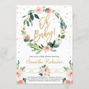 Floral Wreath and Greenery Eucalyptus Oh Baby Boho Einladung