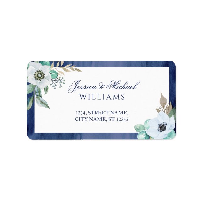 Floral Wreath Anemon Blue Adressaufkleber (Vorne)