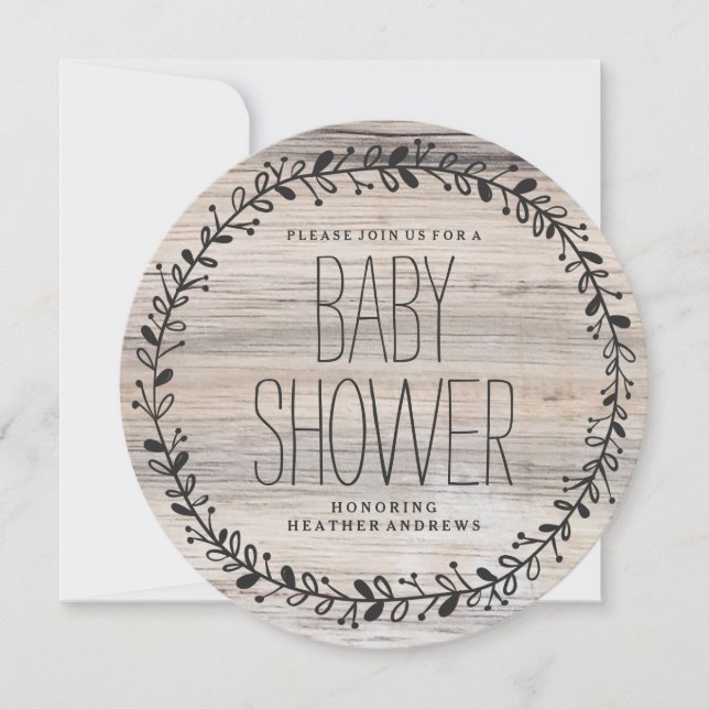 Floral Wreath | BABYDUSCHE AUS Holz Einladung (Vorderseite)