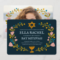 Floral Wreath Bat Mitzvah Handgezeichnet Custom