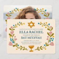 Floral Wreath Bat Mitzvah Handgezeichnet Custom