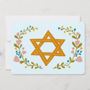 Floral Wreath Bat Mitzvah Handgezeichnet Custom Einladung