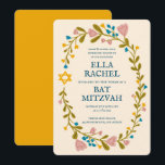 Floral Wreath Bat Mitzvah Handgezeichnet Custom Einladung<br><div class="desc">Perfekte Karte, um eine Bar mitzvah, Fledermausmitzvah oder andere jüdische Feier anzukündigen! Handgemachte Kunst für Sie! Vollständig anpassbar! Klicken Sie auf "Personalisieren" oben, um den Text zu bearbeiten. Klicken Sie auf "Bearbeiten mit dem Designwerkzeug", um die Schriftart, Farben und Einstellungen anzupassen. Auch können Sie den Kartenstil so ändern, dass er...</div>