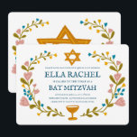 Floral Wreath Bat Mitzvah Handgezeichnet Custom Einladung<br><div class="desc">Perfekte Karte, um eine Bar mitzvah, Fledermausmitzvah oder andere jüdische Feier anzukündigen! Handgemachte Kunst für Sie! Vollständig anpassbar! Klicken Sie auf "Personalisieren" oben, um den Text zu bearbeiten. Klicken Sie auf "Bearbeiten mit dem Designwerkzeug", um die Schriftart, Farben und Einstellungen anzupassen. Auch können Sie den Kartenstil so ändern, dass er...</div>
