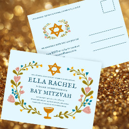 Floral Wreath Bat Mitzvah Handgezeichnet Custom Postkarte