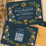 Floral Wreath Bat Mitzvah Handgezeichnet Custom QR Einladung<br><div class="desc">Perfekte Karte, um eine Bar mitzvah, Fledermausmitzvah oder andere jüdische Feier anzukündigen! Handgemachte Kunst für Sie! Vollständig anpassbar! Klicken Sie oben auf "Personalisieren", um den Text zu bearbeiten und den QR-Code auf der Rückseite mit einem eigenen Link zu versehen. Klicken Sie auf "Bearbeiten mit dem Designwerkzeug", um die Schriftart, Farben...</div>