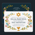 Floral Wreath Bat Mitzvah Handgezeichnet Custom QR Einladung<br><div class="desc">Perfekte Karte, um eine Bar mitzvah, Fledermausmitzvah oder andere jüdische Feier anzukündigen! Handgemachte Kunst für Sie! Vollständig anpassbar! Klicken Sie oben auf "Personalisieren", um den Text zu bearbeiten und den QR-Code auf der Rückseite mit einem eigenen Link zu versehen. Klicken Sie auf "Bearbeiten mit dem Designwerkzeug", um die Schriftart, Farben...</div>