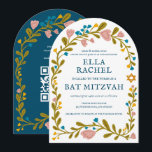 Floral Wreath Bat Mitzvah Handgezeichnet Custom QR Einladung<br><div class="desc">Perfekte Karte, um eine Bar mitzvah, Fledermausmitzvah oder andere jüdische Feier anzukündigen! Handgemachte Kunst für Sie! Vollständig anpassbar! Klicken Sie auf "Personalisieren" oben, um den Text zu bearbeiten und Ihren Link zum QR-Code auf der Rückseite hinzuzufügen (Karo mein Shop für alternative Designs mit benutzerdefiniertem Foto). Klicken Sie auf "Bearbeiten mit...</div>