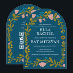 Floral Wreath Bat Mitzvah Handgezeichnet Custom QR Einladung<br><div class="desc">Perfekte Karte, um eine Bar mitzvah, Fledermausmitzvah oder andere jüdische Feier anzukündigen! Handgemachte Kunst für Sie! Vollständig anpassbar! Klicken Sie auf "Personalisieren" oben, um den Text zu bearbeiten und Ihren Link zum QR-Code auf der Rückseite hinzuzufügen (Karo mein Shop für alternative Designs mit benutzerdefiniertem Foto). Klicken Sie auf "Bearbeiten mit...</div>