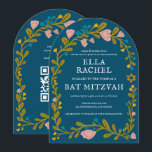 Floral Wreath Bat Mitzvah Handgezeichnet Custom QR Einladung<br><div class="desc">Perfekte Karte, um eine Bar mitzvah, Fledermausmitzvah oder andere jüdische Feier anzukündigen! Handgemachte Kunst für Sie! Vollständig anpassbar! Klicken Sie auf "Personalisieren" oben, um den Text zu bearbeiten und Ihren Link zum QR-Code auf der Rückseite hinzuzufügen (Karo mein Shop für alternative Designs mit benutzerdefiniertem Foto). Klicken Sie auf "Bearbeiten mit...</div>