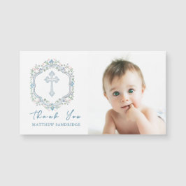 Floral Wreath Blue Cross Taufe Foto Vielen Dank Magnetkarte
