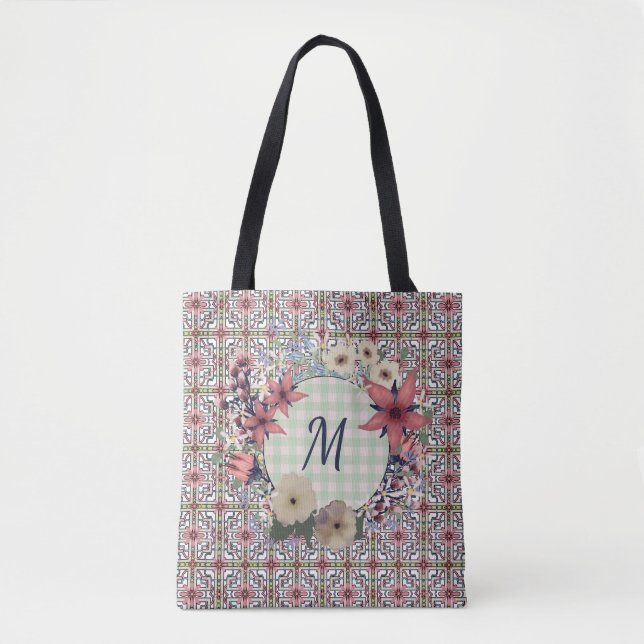 Floral Wreath | Blumenmuster | Monogramm Tasche (Vorderseite)