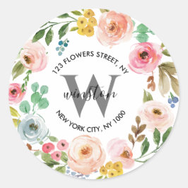 Floral Wreath Boho Monogram Rücksendeadresse Runder Aufkleber