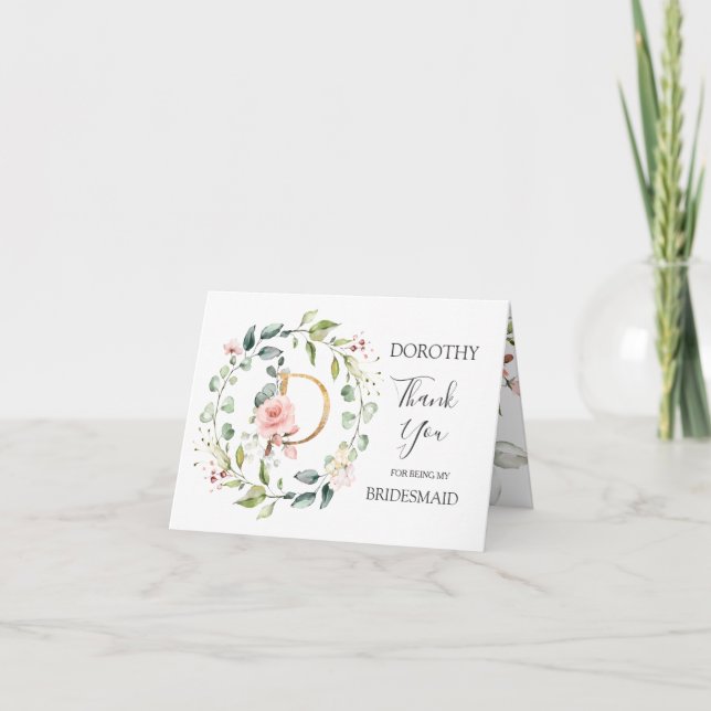 Floral Wreath Bridesmaid Brief D Dankeschön Karte (Vorderseite)