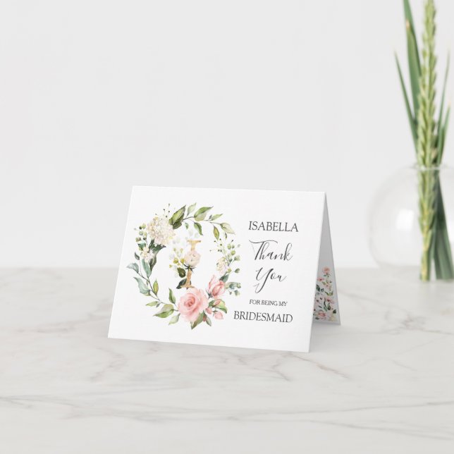 Floral Wreath Bridesmaid Monogramm Brief I Dankeskarte (Vorderseite)