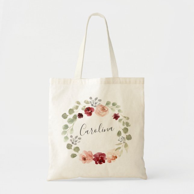 Floral Wreath Burgundy und Eukalyptus Tragetasche (Vorne)