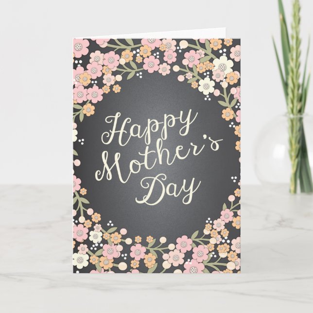 Floral Wreath Chalkboard Happy Mother Day Card Karte (Vorderseite)