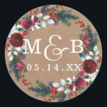 Floral Wreath Christmas Wedding Monogram Sticker<br><div class="desc">Hübschere Monogramm-Aufkleber im Kleinen Bayleigh Store</div>