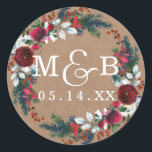 Floral Wreath Christmas Wedding Monogram Sticker<br><div class="desc">Hübschere Monogramm-Aufkleber im Kleinen Bayleigh Store</div>