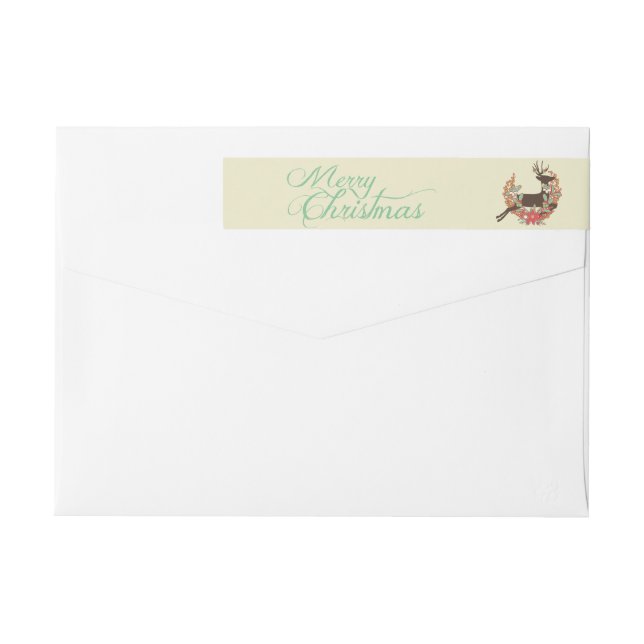 Floral Wreath Deer Christmas Wraparound Étiquette (Dos)