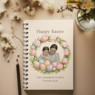 Floral Wreath & Family Photo Personalized Easter  Notizbuch