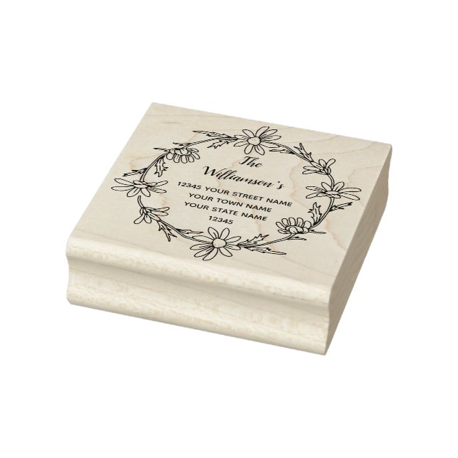 Floral Wreath Family Rustic Daisy Rücksendeadresse Gummistempel (Stempel)